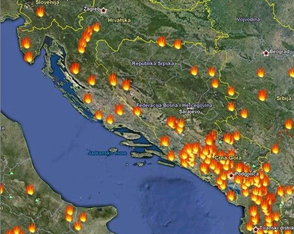Mapa požara u regionu