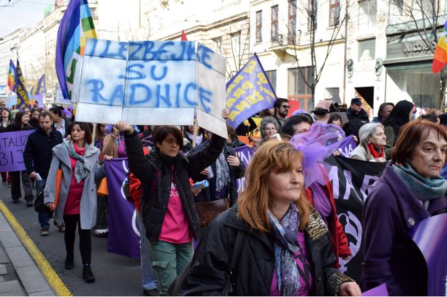 Beograđanke osmomartovskim maršom podržale demonstracije u BiH/ Foto: AA