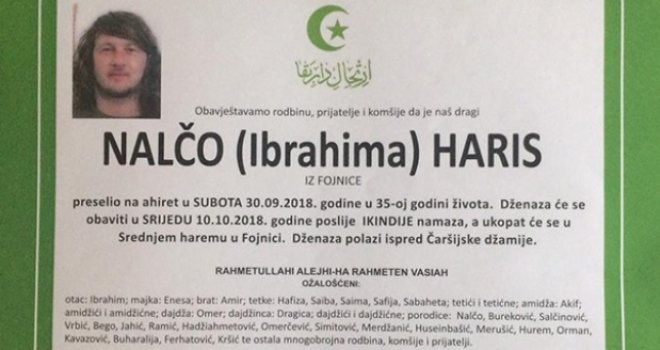 Sutra dženaza nesretno stradalom Harisu Nalči