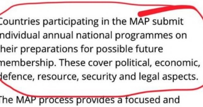 A ti, Mile, i dalje palamudi narodu... Ovo je zvanična stranica NATO-a, vidi se da je BiH definitivno u MAP-u!