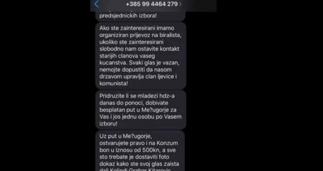 Ovo je SMS navodne kupovine glasova u Hrvatskoj: Nudi se put u Međugorje i bon od 500 kuna