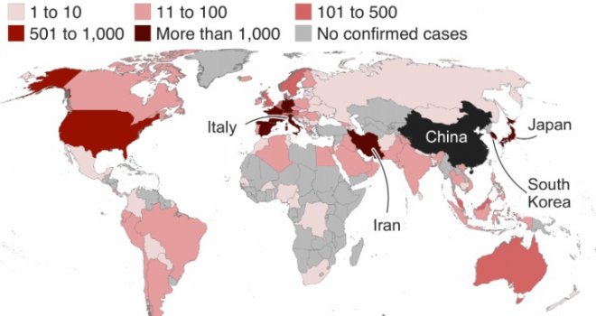 Detaljni pregled 'korone' u svijetu: Najveći broj oboljelih u Aziji, sve veći u Evropi i SAD, najmanji u Africi