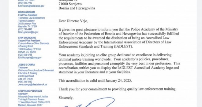 Policijska akademija FMUP-a postala dijelom svjetski priznatog IADLEST udruženja