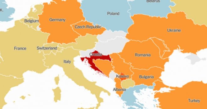 Karta New York Timesa o koronavirusu: Susjedna Hrvatska je jedina crvena u Evropi