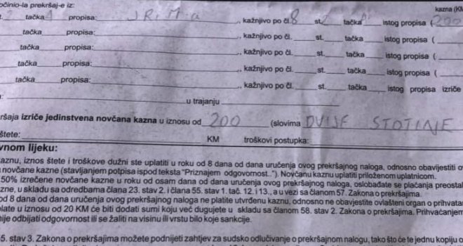 Dobio kaznu od 200 KM jer je policajcu na izgovorenu riječ 'Olovo' odgovorio...