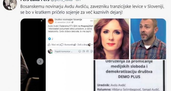 'Nedopustivo je da na Twitteru javno prozivate novinare!': BH Novinari pisali Janezu Janši zbog objave o Avdiću