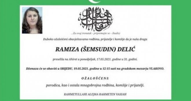 U 31. godini preminula profesorica Prve gimnazije Ramiza Delić