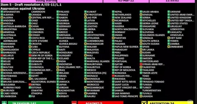 BiH u UN-u podržala rezoluciju kojom se osuđuje ruska invazija: Pet zemalja glasalo protiv, Srbija iznenadila!