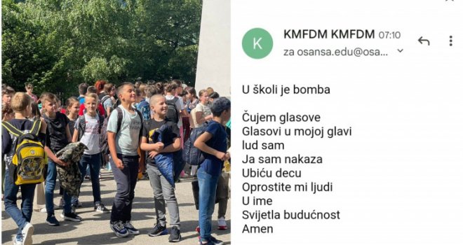 Ovo je e-mail poruka koju su dobile sarajevske škole: 'Ja sam nakaza, ubiću decu'