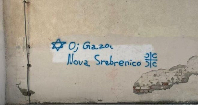 Skandalozan grafit: Gazi priželjkuju scenarij iz Srebrenice sa srpskim i izraelskim simbolima