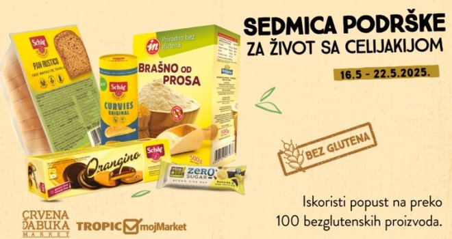 Bezglutenski proizvodi po akcijskim cijenama: Sedmica podrške za život sa celijakijom u Tropic&mojMarket i Crvena jabuka marketima