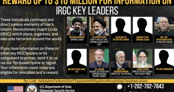 SAD raspisao lov na Khameneijeve ljude: 10 miliona dolara za informacije o 10 ključnih ljudi Irana