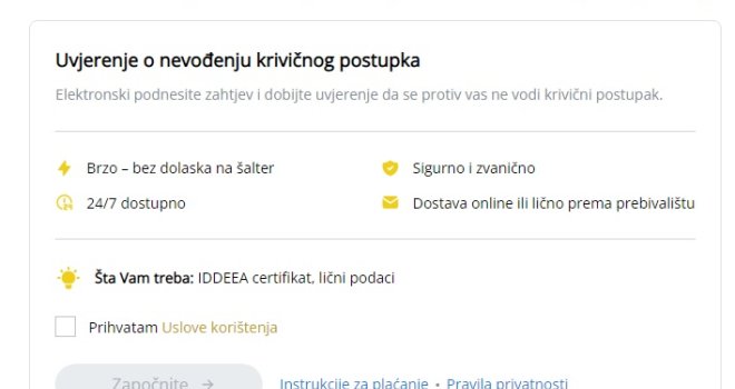 Bez gužve i redova: Uvjerenje o nevođenju krivičnog postupka sada dostupno online